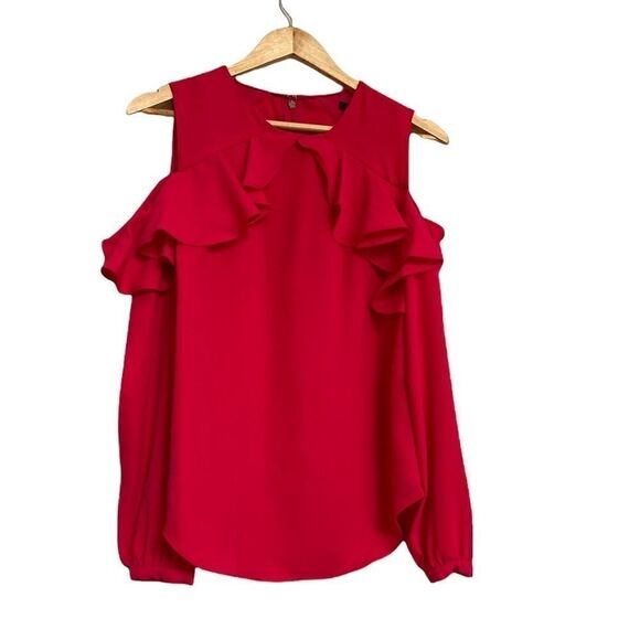 NWT Lauren Ralph Lauren Pink Cold Shoulder Blouse Crepe Ruffles Small - Picture 3 of 7